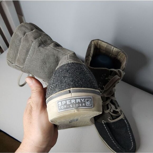 SPERRY Top Sider Fold Over Charcoal Corduroy Gray Boots Women Size 9 Plaid Lined - Picture 2 of 5